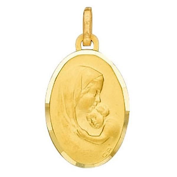 Médaille de baptême en plaqué or personnalisée - Vierge à l'enfant