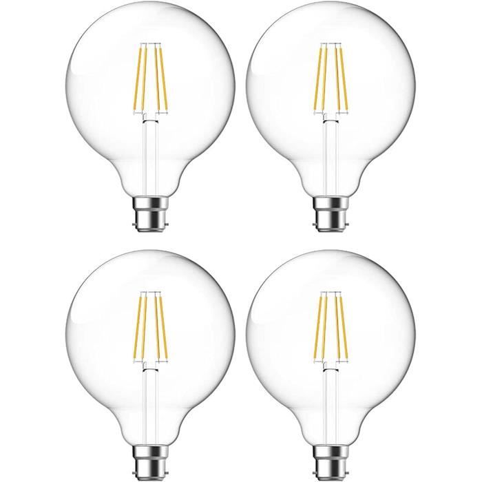Lot de 4 ampoules LED G120 à filament transparent, culot à