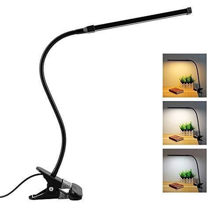 KEXIN Lampe USB de Lecture pince noire, Lampe LED Réglable avec 3 Modes  d'Éclairage et 10 Niveaux de Luminosité, USB Lampe Clip Veilleuse  Confortable