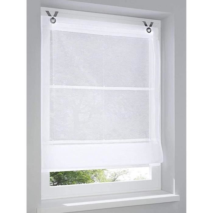 Store Bateau à Œillets Avec Crochets Pour Fenêtre – Blanc/Anthracite 60 X 140 Cm, Montage Sans Percage