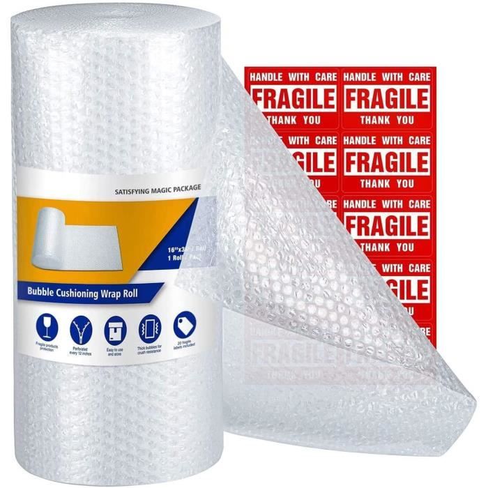 MERRIMEN Rouleau Papier Bulle Amortissant 300 Mm X 11 M - Petites Bulles 5 Mm Avec 10 Autocollants Fragiles