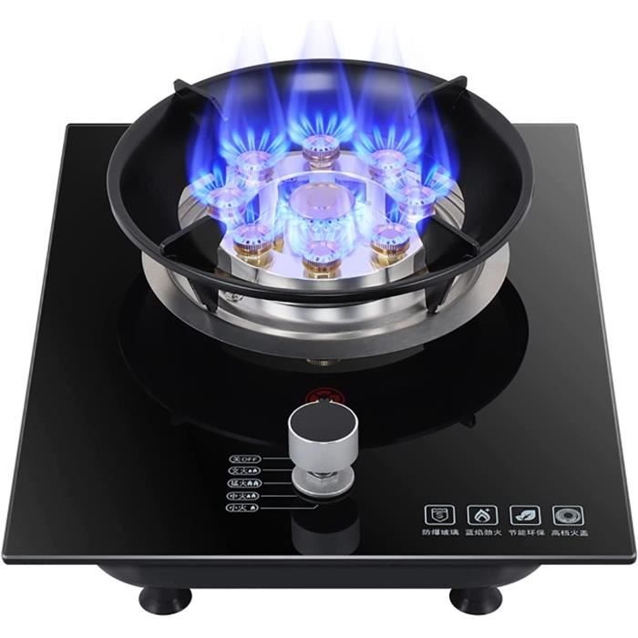 Cuisinière À Gaz 1 Brûleur, Brûleur Wok À Anneau De Feu À 9 Cavités De 5,2 KW Avec Protection Contre L'extinction, Minuterie, Support À Casseroles En Fonte, Poêle Autoportant De Camping En