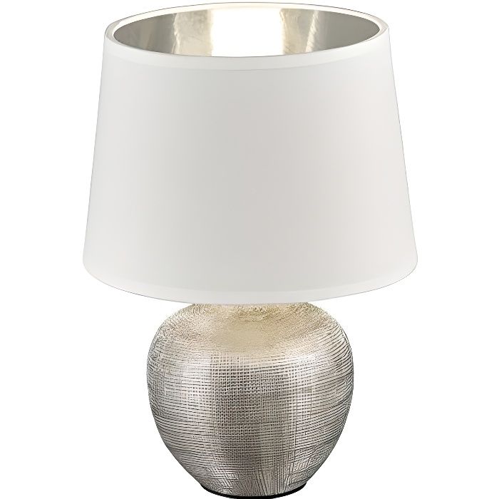 Lampe de table - Reality Leuchten - R50621089 Luxor - Céramique - Abat-jour en tissu - Argenté