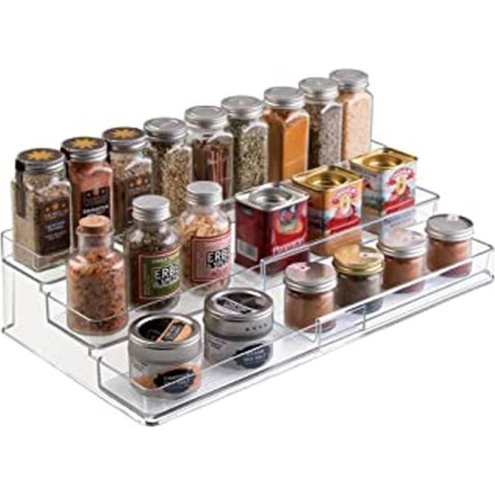 Range Épices 2 Niveaux Extensible - Organisateur Cuisine Noir Pour Plan De Travail