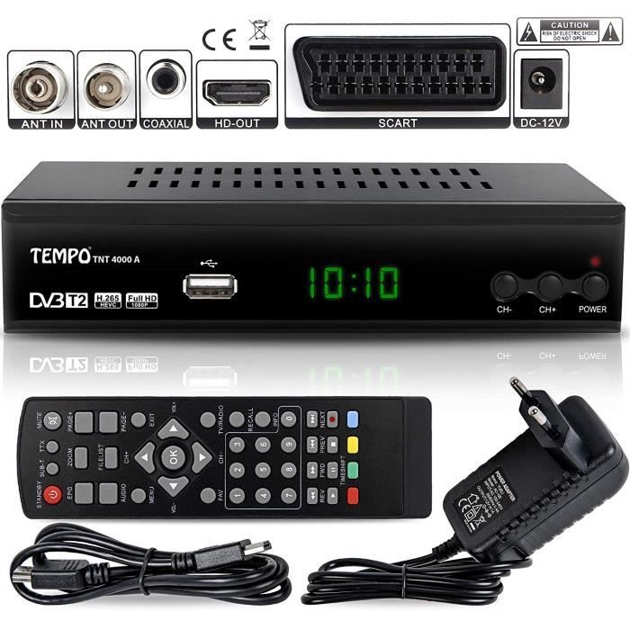 Tempo 4000 Decodeur TNT HD pour TV - Decodeurs TNT HD - TNT pour TV - Décodeur TNT HD Demodulateur TNT FULL HD Recepteur TNT HEVC