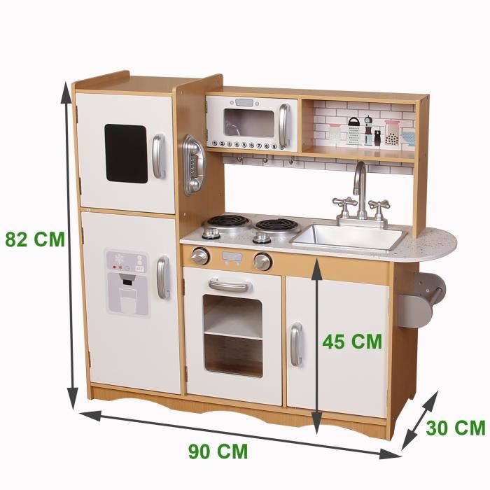 Grande Cuisine Enfant En Bois Xxxl 92 X 30 X 825 Cm Dinette Avec Réfrigérateur Micro Ondes Armoires Xl Accessoires Ustensiles