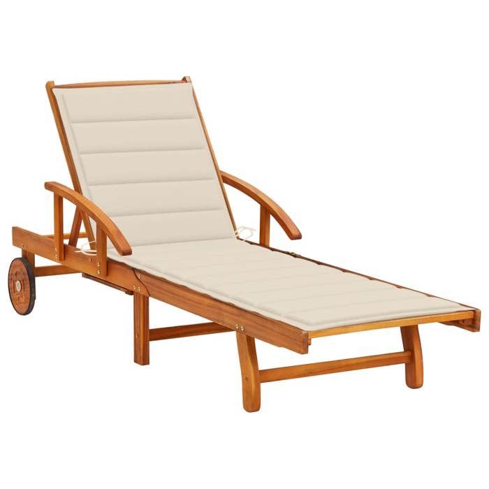 Chaise longue de jardin avec coussin - vidaXL - Bois dacacia solide Chaise longue de jardin avec coussin - vidaXL - Bois dacacia solide