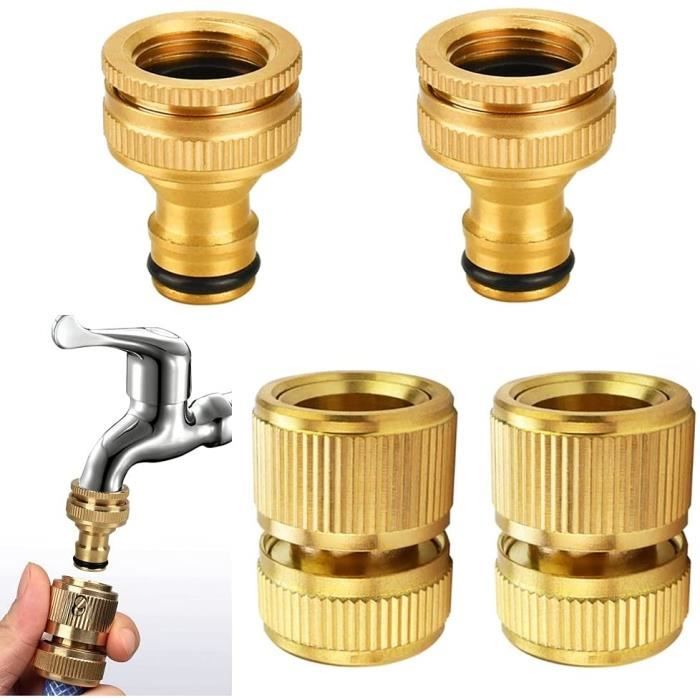 Kit De 6 Raccords Rapides Pour Tuyau D'arrosage 1/2" Avec Vannes - Vert, Compatible Robinet Standard - Arrosage Jardin, Lavage Voiture