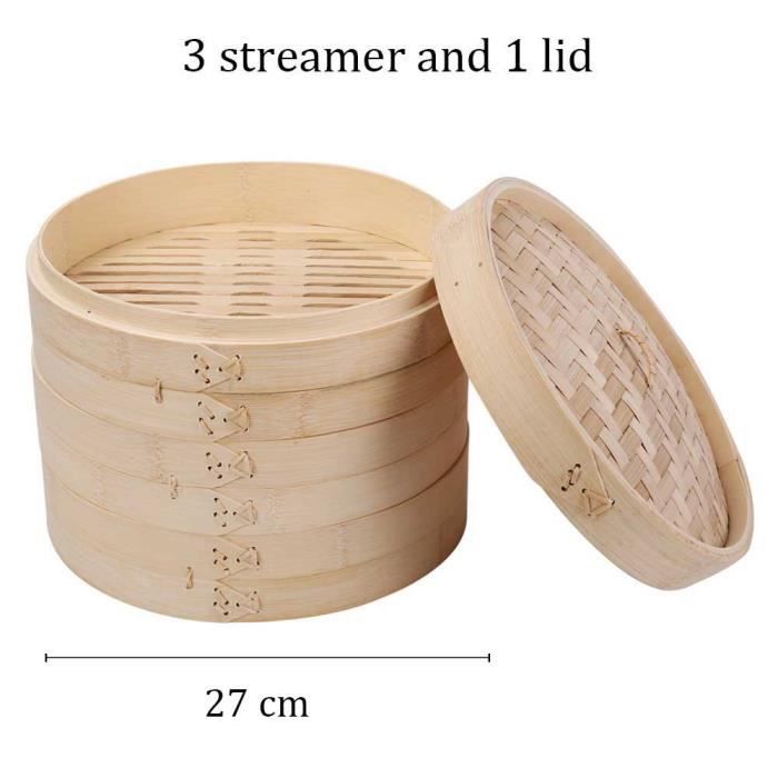 Panier Vapeur Bambou 2 étages - Cuisson Vapeur Saine - Pour Dim Sum, Légumes...