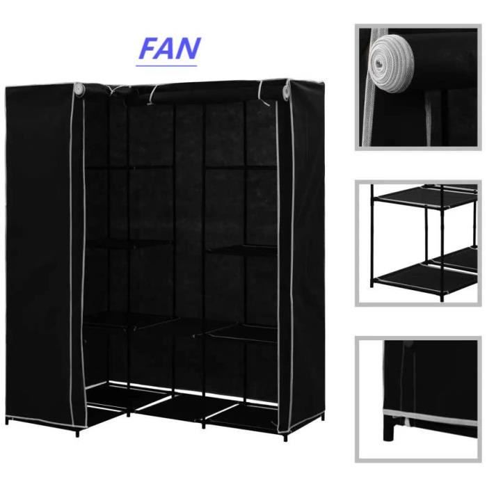 FAN Armoire de rangement Penderie en tissu d'angle (noir) 169*129*87cm