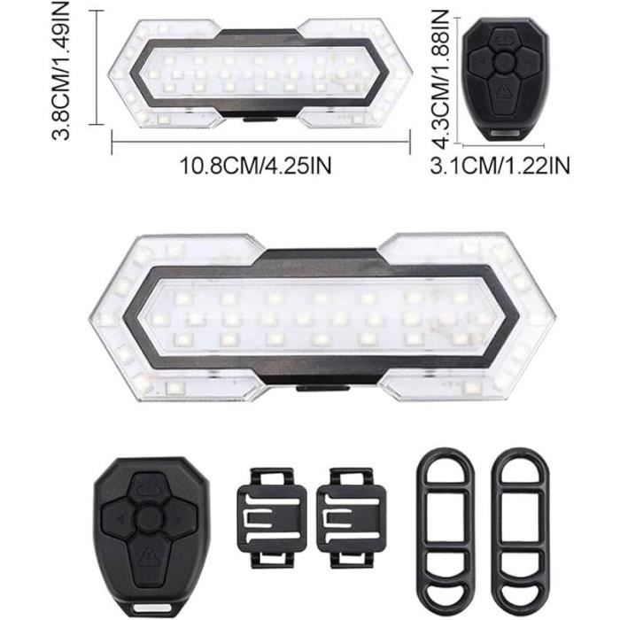 Feu Arrière Vélo LED Avec Clignotants - Télécommande Sans Fil - Rechargeable USB - 5 Modes