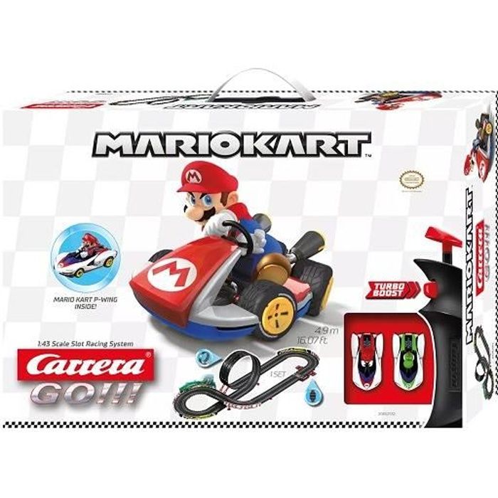 Circuit voitures electrique 158x68cm Mario et Yoshi Piste course 4 9m Looping virages droites Carrera GO enfant 6 ans Carte en bon