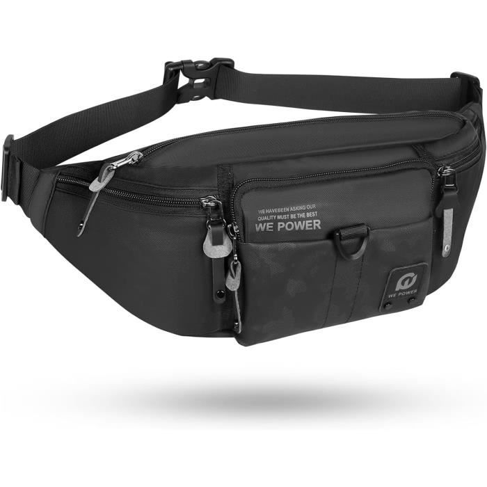 Sac Banane à Carreaux Pour Homme Et Femme - Ceinture Réglable - Style Décontracté - Pour Voyage, Sport, Course à Pied, Randonnée, Noir, One Size