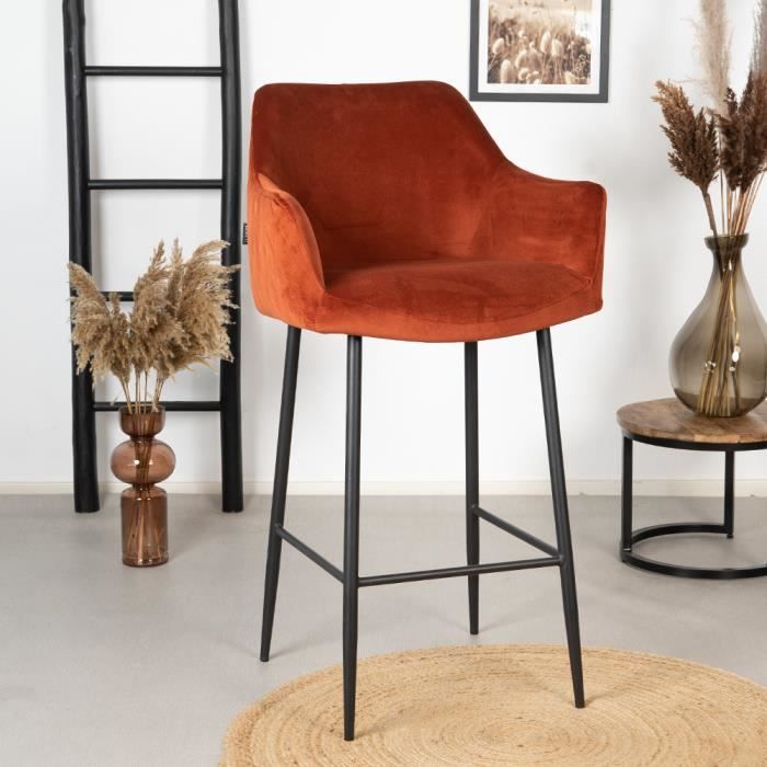 Nelly Tabouret De Bar Industriel Cuivre Velours