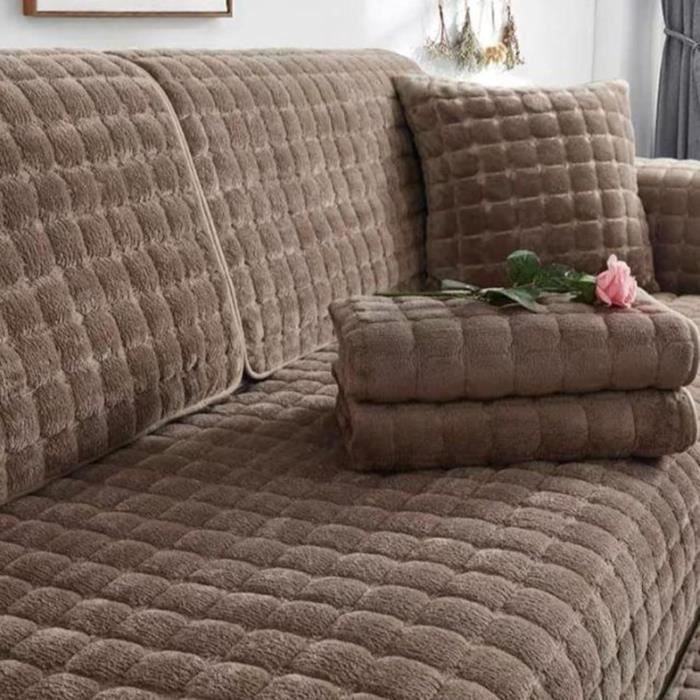 Housse De Canapé Velours 2 Places MAXIJIN - Bleu Gris - Antidérapante Extensible