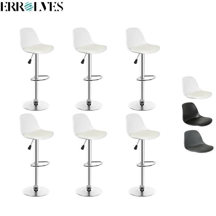 errolves® tabouret de bar design réglable simili blanc et acier inox chomé, 6pcs chaise de loisir rotatif 360°