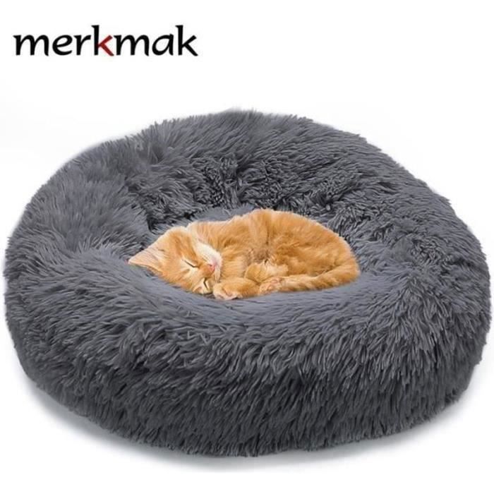 Comparer les prix de Curieux-MERKMAK Lit Moelleux Rond Pour Chien et Chat Amovibl Lavable 70cm Coussin Chien et Chat Anti Stress Apaisant en Peluche gri