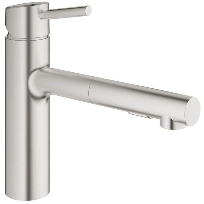 Grohe Mitigeur monocommande évier cuisine avec douchette extractible, finition Supersteel