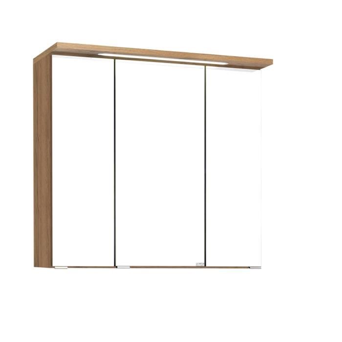 Armoire de toilette Bobbi avec 3 portes, 6 étagères en verre, éclairage