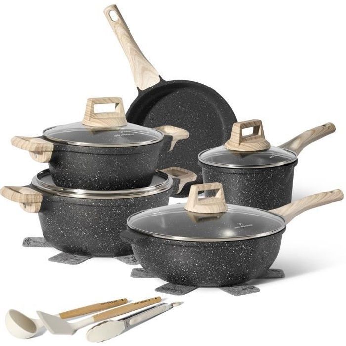 Batterie De Cuisine BACKEN 24 Pièces - Induction - Acier Inox - Poêles & Casseroles Amovibles