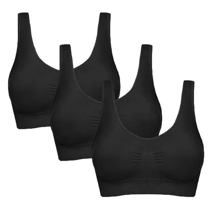 Brassière de sport femme yoga - Lot de 3 - Noir3 - Grande taille - Sans couture - Bonne élasticité XH378