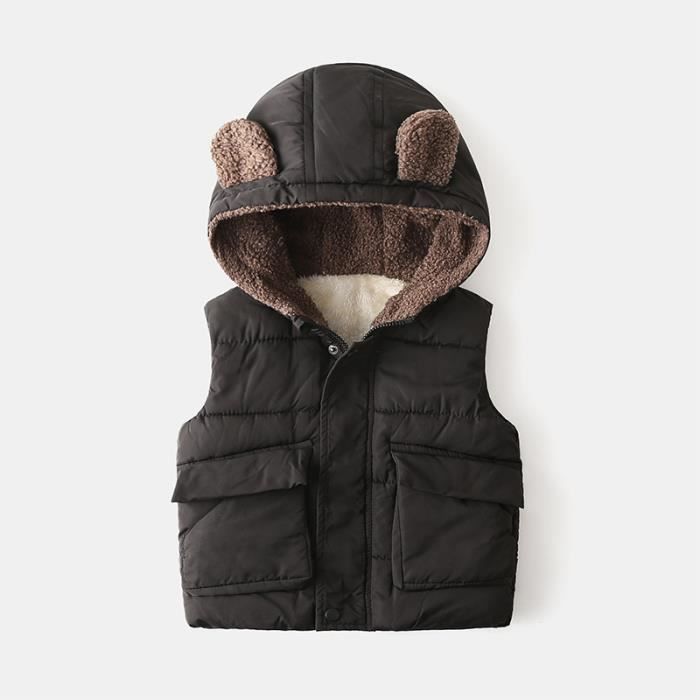 Doudoune Enfant Avec Capuche Doubl?�e Polaire Sans Manche Epaisse Chaud Hiver Casual Couelur Unie 