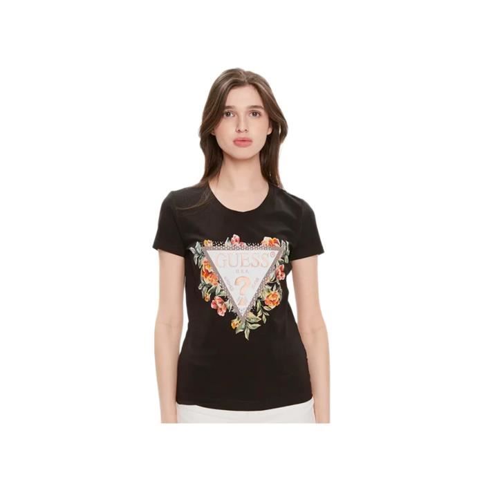 T shirt - Guess - Femme - flowers - Noir - Coton
