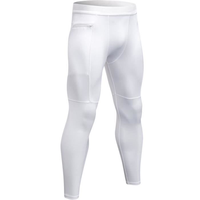 Legging Sport Homme Fitness Avec Poche Zippée de Compression Running  Séchage Rapide Blanc - Cdiscount Sport