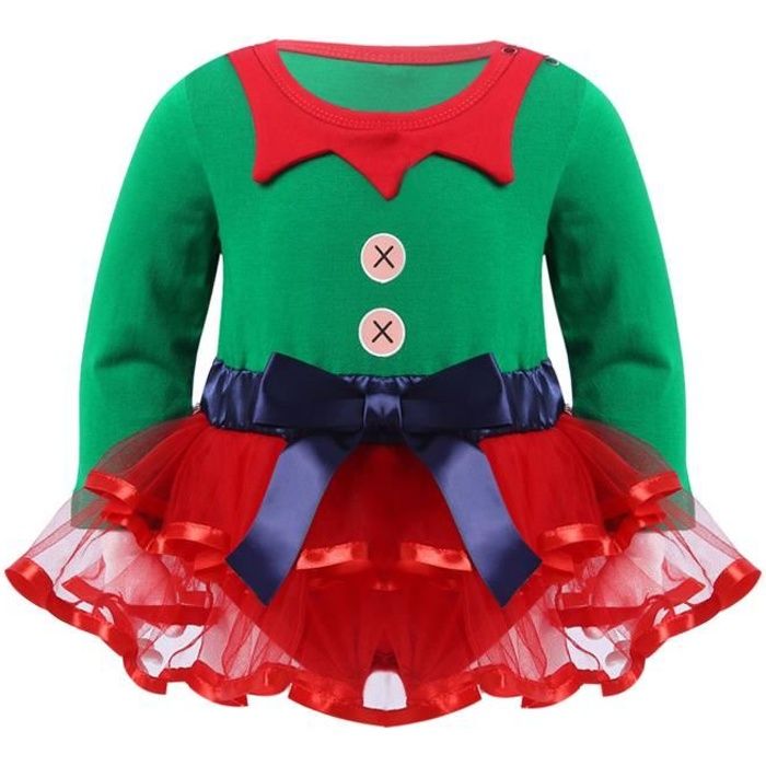 Robe / Pyjama De Noël Pour Bébé Fille 2-3 Ans - Style Première Boule De Noël, Rouge - Idéal Fêtes, Déguisement Lutin