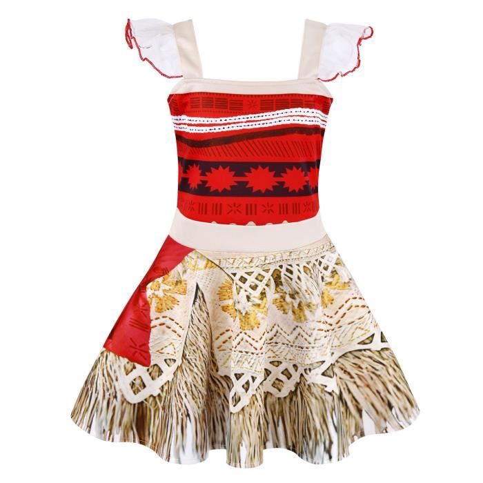 Jurebecia Fille Princesse Robe Moana Costume Princesse Robe Carnaval Noel Halloween Fete D Anniversaire Fille Decoration Ensemble Rouge Cdiscount Pret A Porter