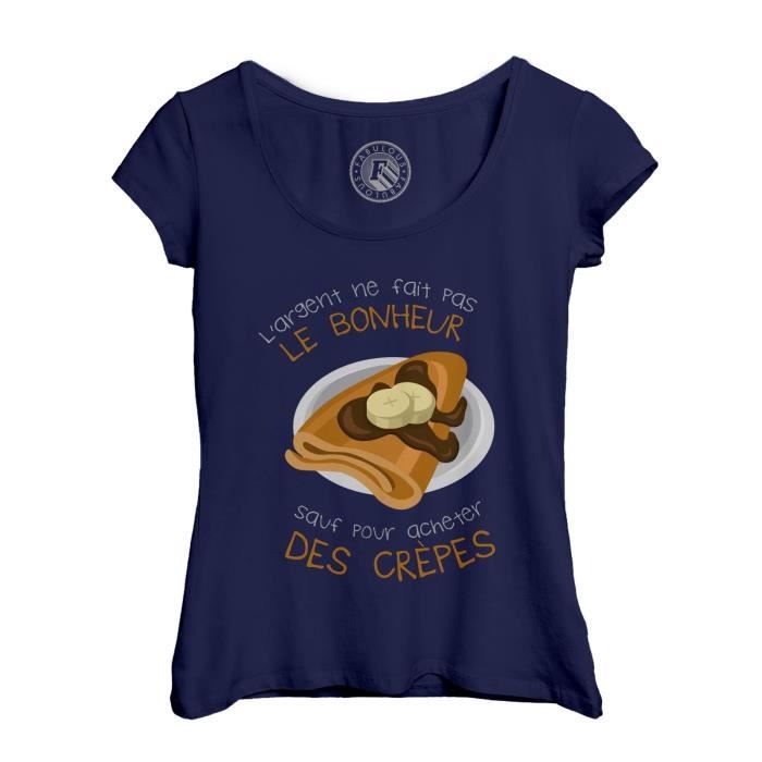 T shirt Femme Col Echancr Bleu Cr pe L argent ne Fait Pas le