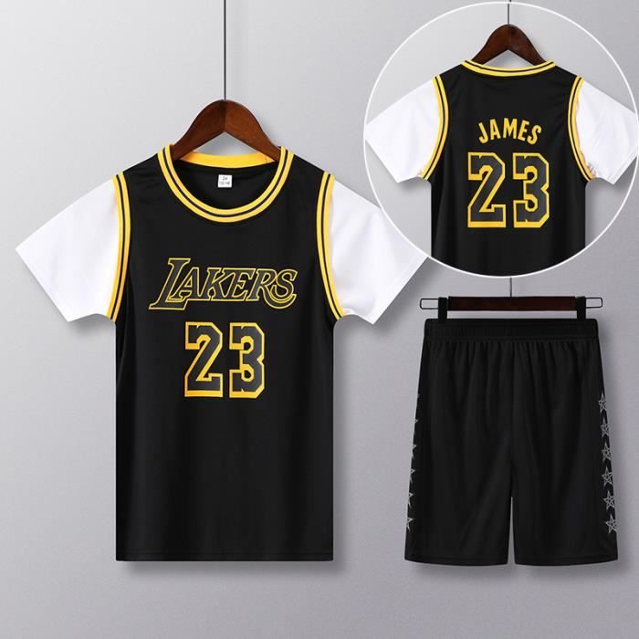 Maillot de basket NO.23 Kit manches courtes Taille enfant Noir