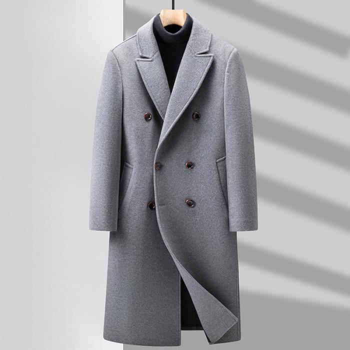Caban Homme en Laine Epaisse et Chaude Gris