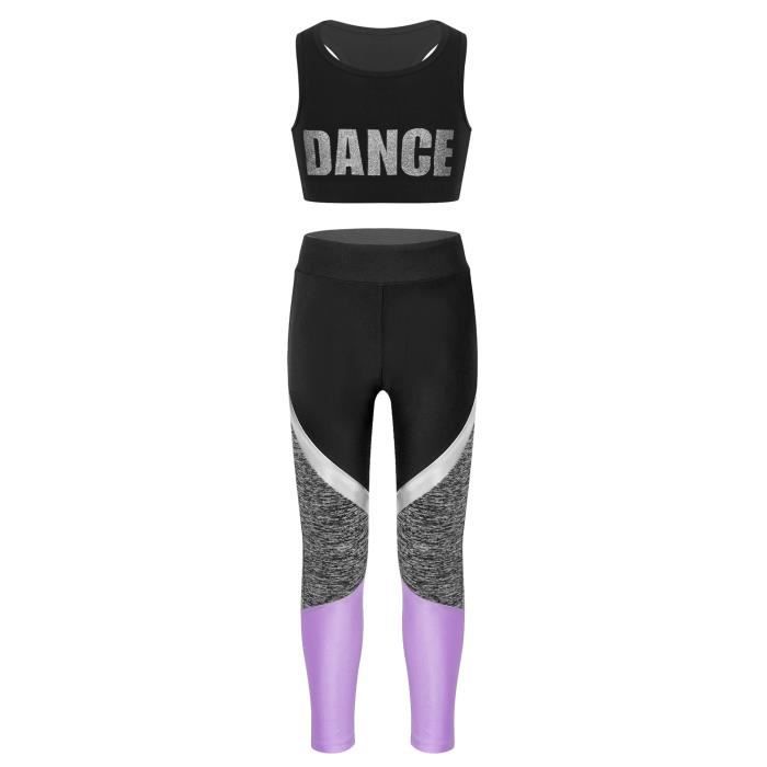YOOJIA Ensemble Sport Fille Enfant Tenue Athletique Haut Court avec Leggings Survetement Gym Modern Jazz Yoga 5 14 Ans Argent lavande Cdiscount Pret a Porter