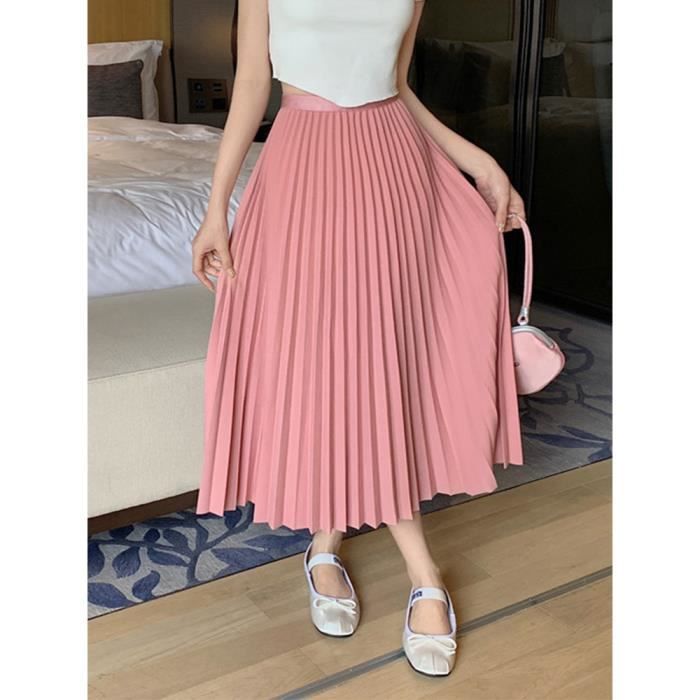 Jupe plissee midi pour femmes Rose Ligne A Taille haute Blanc Cdiscount Pret a Porter