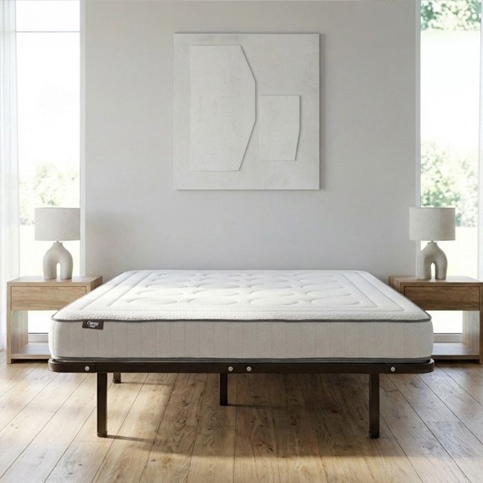 Ensemble Cristal 180x200 cm Matelas Mousse + Sommier Métal - Blanc Ensemble Cristal 180x200 cm Matelas Mousse + Sommier Métal - Blanc