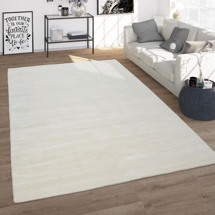 tapis de salon tapis a poils ras tisse a la main en laine uni blanc 120x170 cm achat vente tapis cdiscount