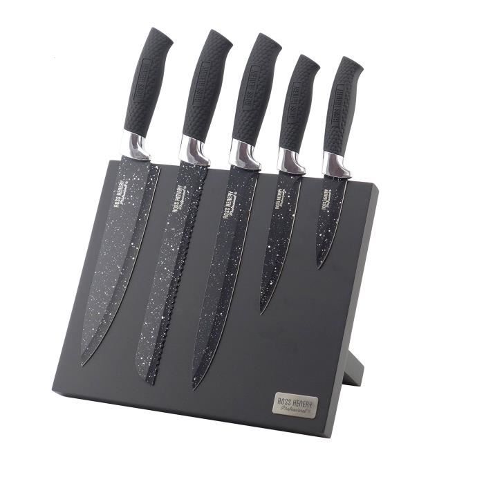 Lot De 5 Couteaux De Cuisine De Qualite En Inox Ross Henery Professional Sur Un Bloc Magnetique Noir Elegant Achat Vente Couteau De Cuisine Lot De 5 Couteaux De Cuis4192 Cdiscount