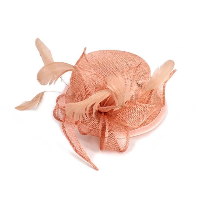Coiffe avec pinces forme chapeau en sisal - saumon - RC006777