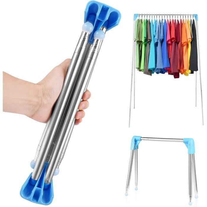 Séchoir à Linge Pliable 63 Pouces - 20 Crochets + 12 Pinces - Intérieur/extérieur - Acier Inoxydable - Portable