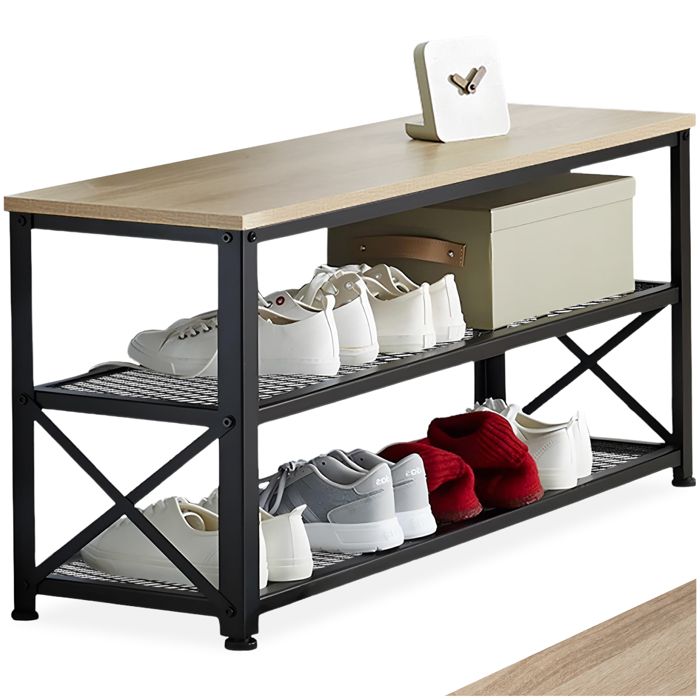 Meuble à chaussures - TECTAKE - Étagère à chaussures BLACKPOOL en bois MDF 101 x 305 x 455 cm - Bois clair/Chêne sonoma