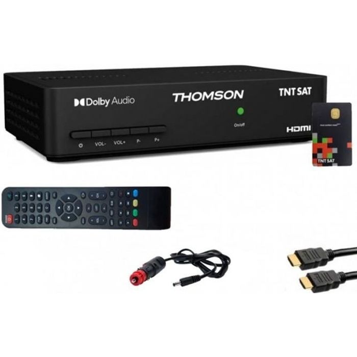 Pack THOMSON Récepteur TV Satellite Full HD + Carte d'accès TNTSAT + Câble HDMI + Câble 12V 4 Noir