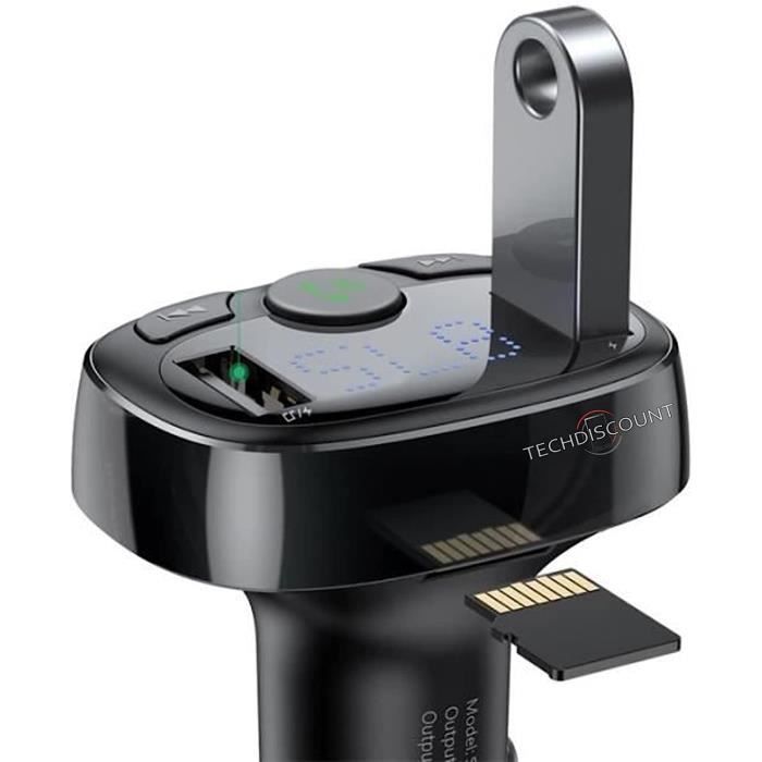 Transmetteur FM Bluetooth Voiture + Chargeur Allume Cigare 69W - 4 Ports, 2 Câbles Rétractables, Bluetooth 5.3, Lecteur USB - Pour Anciens Autoradios - 10