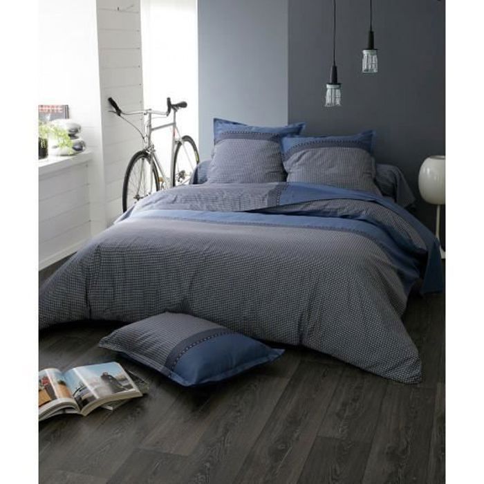 TRADILINGE Housse de Couette en Satin de Coton - Bleu Gris - 240 x 220 cm