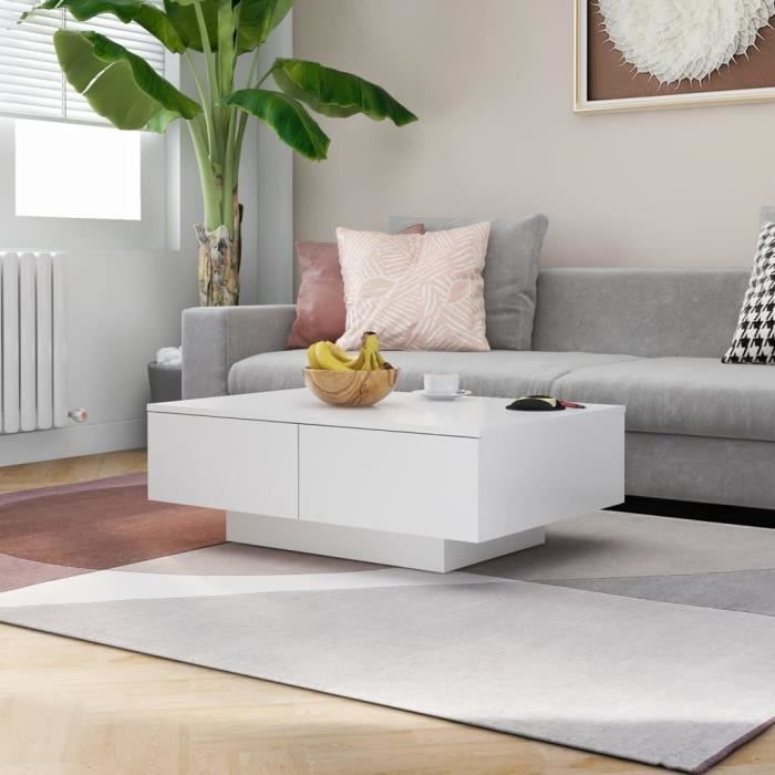 Truvito Table Basse en Aggloméré 90x60x31 cm Table de Salon Basse pour Chambre Bureau blanc