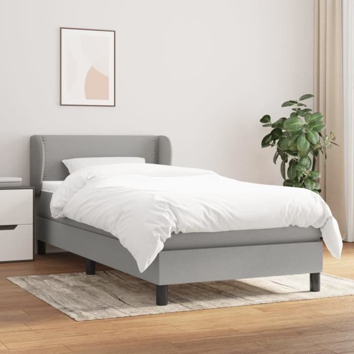 Elegant 90 x 190 cm Lit Adulte - Lit à sommier tapissier et matelas Gris clair 90x190 cm Tissu 4278 Kg