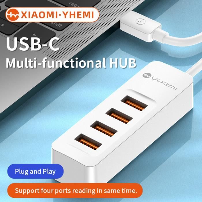 Xiaomi YHEMI MC803 HUB 4 in 1 Type-C HUB,USB3.0*4 pour MacBook, Huawei Mate Book Xiaomi notebook et Huawei Mate3 P30 series