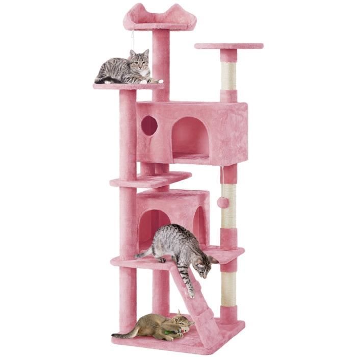 Meilleurs prix pour Yaheetech Arbre à Chat avec 2 Niches 3 Plateformes 2 Boules Sisal Arbre à Grimper Multi-Niveaux Hauteur 178cm pour 3-4 Chats Rose
