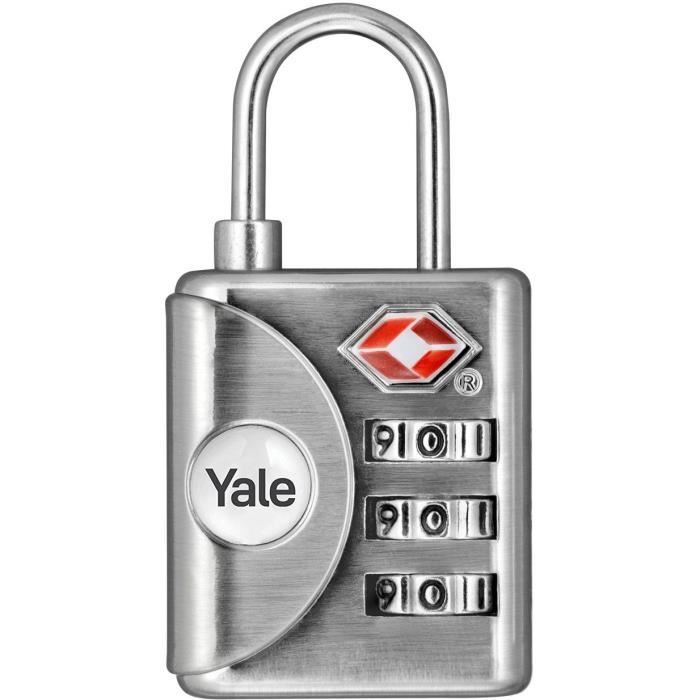 Cadenas à Code - YALE - YTP1/32/119/1 - Gris - Combinaison Programmable 3 chiffres homologué TSA 32