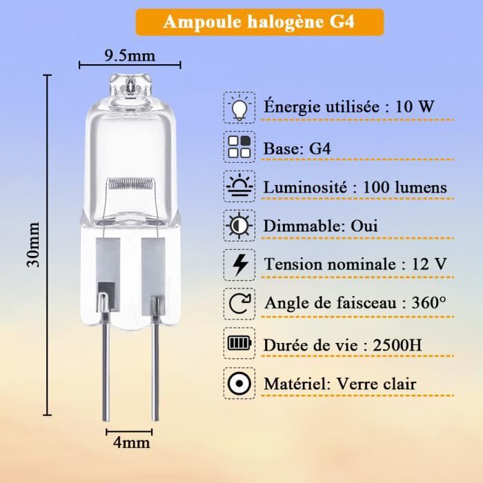 Lot de 2 ampoules halogène, capsule G4, 130lm = 10W, blanc chaud,  dimmables, OSR
